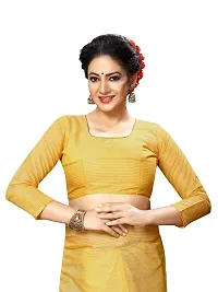 Stylish Yellow Cotton Silk Solid Saree with Blouse piece For Women-thumb3