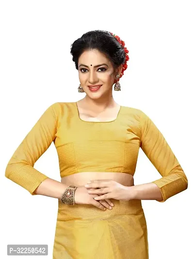 Stylish Yellow Cotton Silk Solid Saree with Blouse piece For Women-thumb4