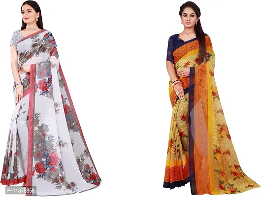 Stylish Fancy Georgette Saree With Blouse Piece Combo For Women Pack Of 2