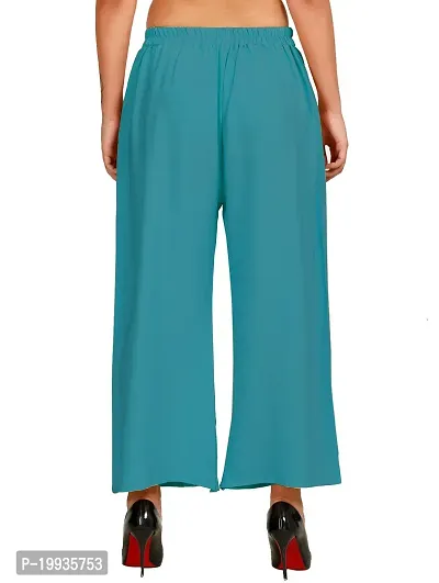 Stunning Turquoise Crepe Solid Palazzo For Women-thumb3
