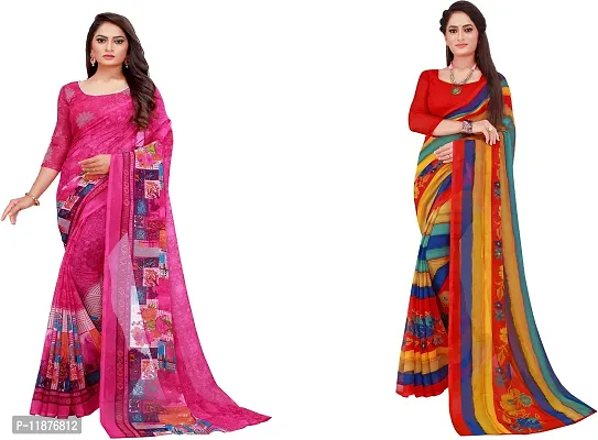 Stylish Fancy Georgette Saree With Blouse Piece Combo For Women Pack Of 2