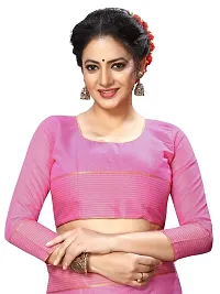 Stylish Pink Cotton Silk Solid Saree with Blouse piece For Women-thumb3