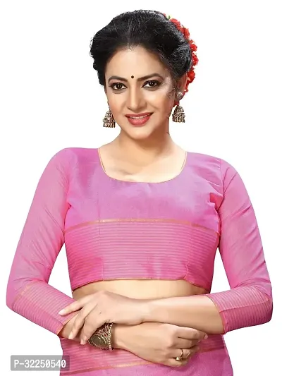 Stylish Pink Cotton Silk Solid Saree with Blouse piece For Women-thumb4