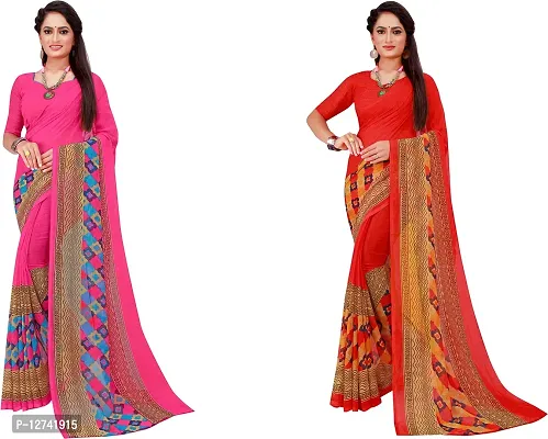 Stylish Fancy Georgette Saree With Blouse Piece For Women Pack Of 2-thumb0