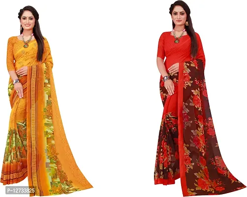 Stylish Fancy Georgette Saree With Blouse Piece For Women Pack Of 2-thumb0