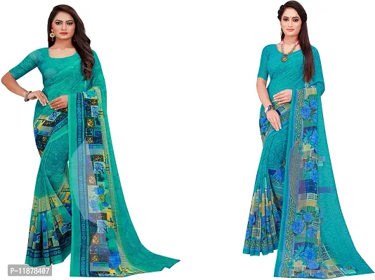 Stylish Fancy Georgette Saree With Blouse Piece Combo For Women Pack Of 2-thumb0