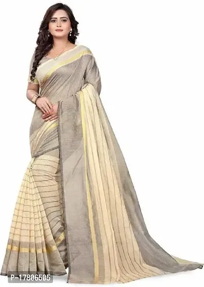 Women Stylish Cotton Silk Striped Saree with Blouse piece-thumb0