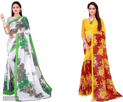 Stylish Fancy Georgette Saree With Blouse Piece Combo For Women Pack Of 2