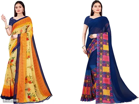 Stylish Fancy Georgette Saree With Blouse Piece Combo For Women Pack Of 2