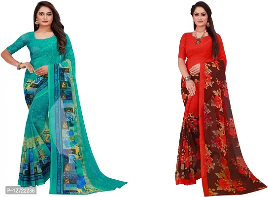 Stylish Fancy Georgette Saree With Blouse Piece For Women Pack Of 2