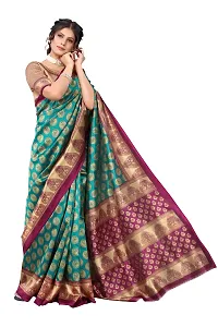 Stylish Green Cotton Silk Woven Design Saree with Blouse piece For Women-thumb1