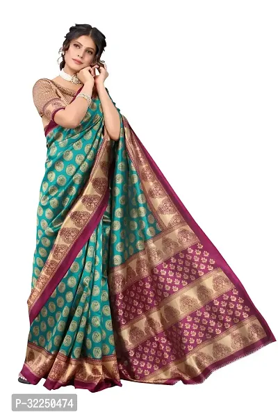 Stylish Green Cotton Silk Woven Design Saree with Blouse piece For Women-thumb2