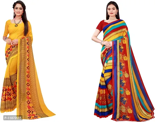 Stylish Fancy Georgette Saree With Blouse Piece Combo For Women Pack Of 2-thumb0