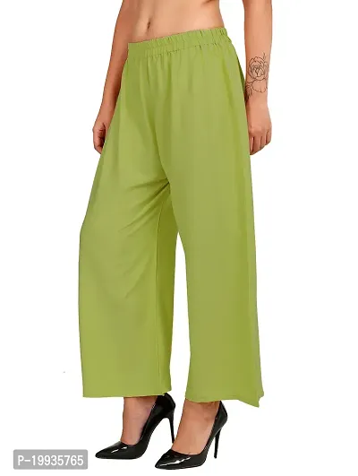 Stunning Green Crepe Solid Palazzo For Women-thumb5