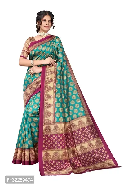 Stylish Green Cotton Silk Woven Design Saree with Blouse piece For Women