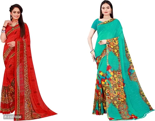 Stylish Fancy Georgette Saree With Blouse Piece Combo For Women Pack Of 2