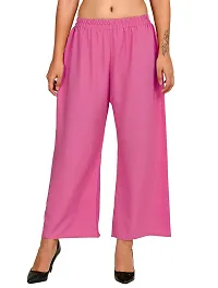 Stunning Pink Crepe Solid Palazzo For Women-thumb1
