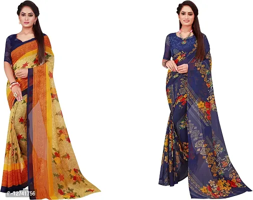 Stylish Fancy Georgette Saree With Blouse Piece For Women Pack Of 2