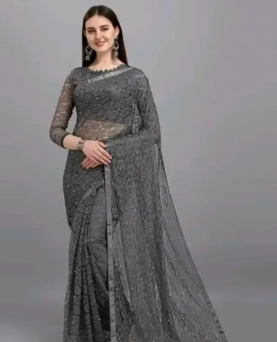 Elegant Net Embellished Bollywood Saree With Blouse Piece