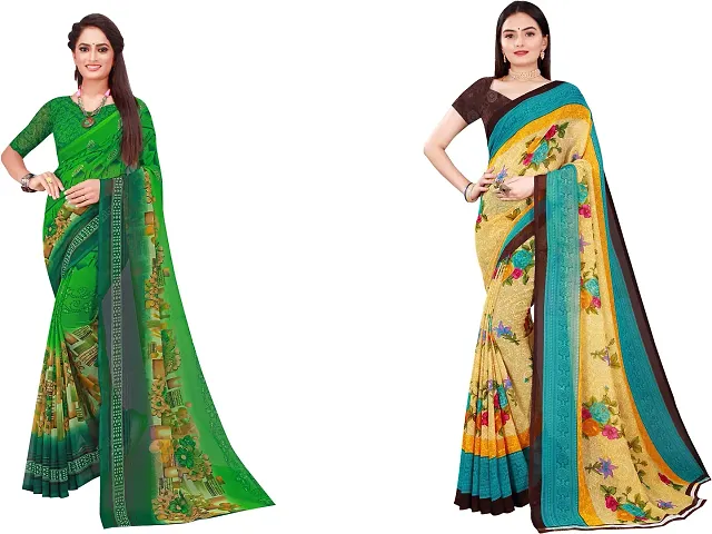 Stylish Georgette Saree With Blouse Piece For Women Pack Of 2