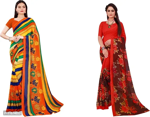 Stylish Fancy Georgette Saree With Blouse Piece Combo For Women Pack Of 2