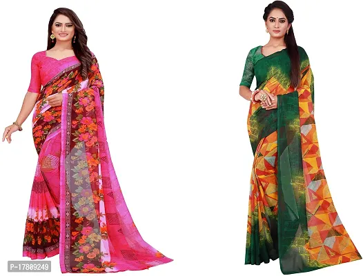 Women Stylish Georgette Printed Saree with Blouse piece