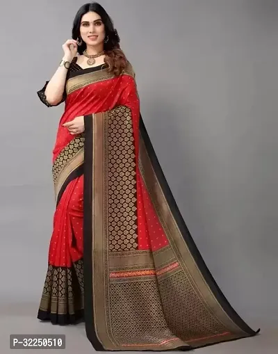 Stylish Red Cotton Silk Printed Saree with Blouse piece For Women