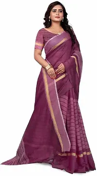 Women Stylish Cotton Silk Striped Saree with Blouse piece-thumb1