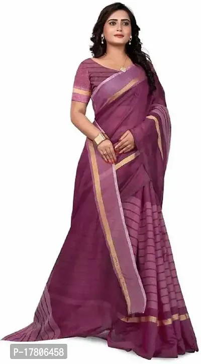 Women Stylish Cotton Silk Striped Saree with Blouse piece-thumb2