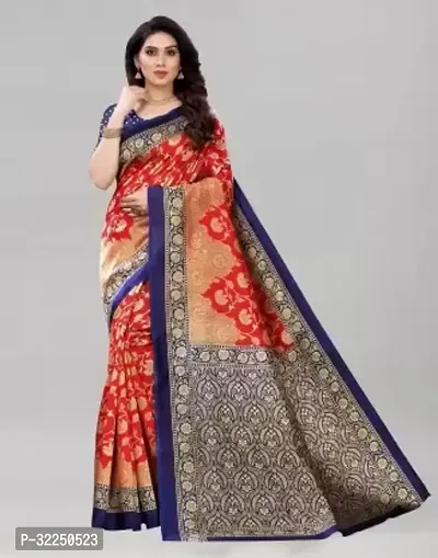 Stylish Red Cotton Silk Woven Design Saree with Blouse piece For Women