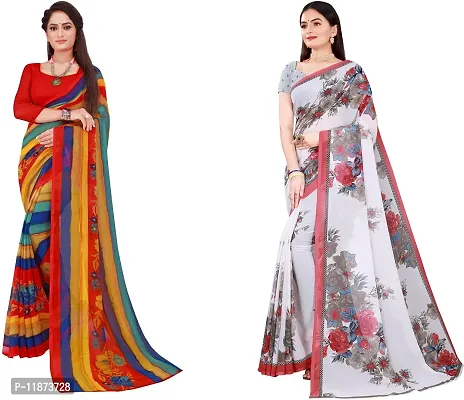 Stylish Fancy Georgette Saree With Blouse Piece Combo For Women Pack Of 2