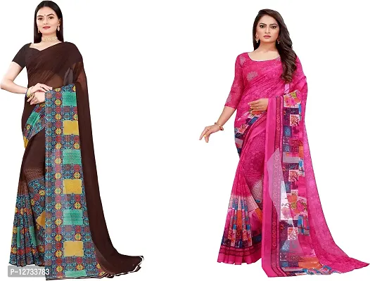 Stylish Fancy Georgette Saree With Blouse Piece For Women Pack Of 2-thumb0