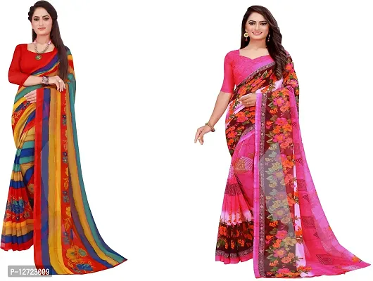 Stylish Fancy Georgette Saree With Blouse Piece For Women Pack Of 2-thumb0