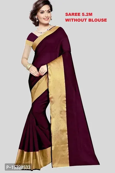 Women  Cotton Silk Solid Daily Wear Saree Without Blouse