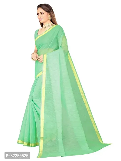 Stylish Green Cotton Silk Solid Saree with Blouse piece For Women-thumb0