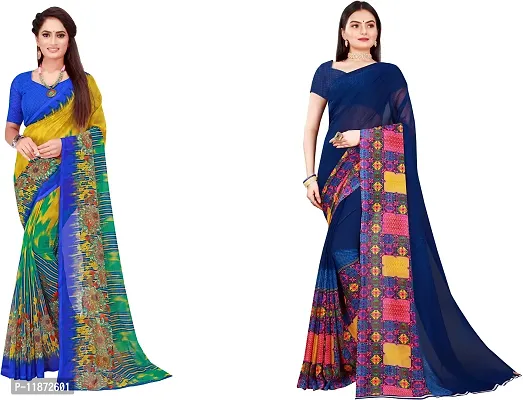 Stylish Fancy Georgette Saree With Blouse Piece Combo For Women Pack Of 2