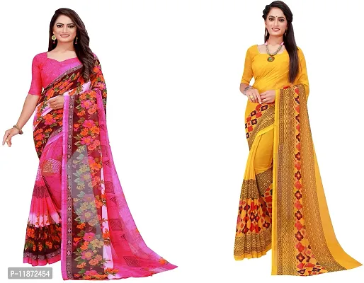 Stylish Fancy Georgette Saree With Blouse Piece Combo For Women Pack Of 2-thumb0