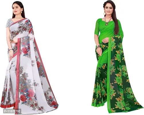 Stylish Fancy Georgette Saree With Blouse Piece Combo For Women Pack Of 2