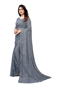 Stylish Grey Cotton Silk Solid Saree with Blouse piece For Women-thumb1