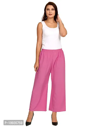 Stunning Pink Crepe Solid Palazzo For Women-thumb0