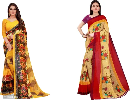 Stylish Fancy Georgette Saree With Blouse Piece Combo For Women Pack Of 2-thumb0