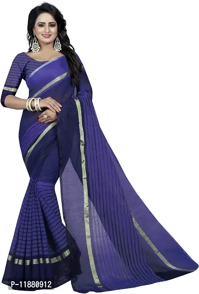 Stylish Fancy Cotton Blend Saree With Blouse Piece For Women Pack Of 1