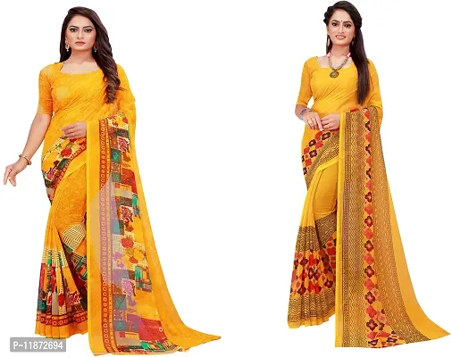 Stylish Fancy Georgette Saree With Blouse Piece Combo For Women Pack Of 2