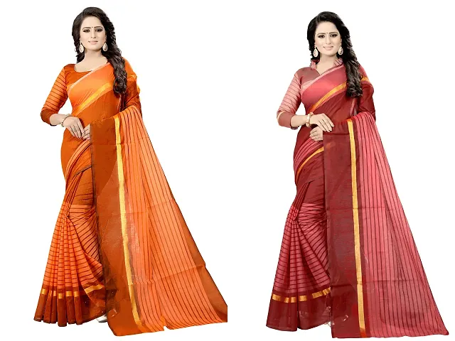 Beautiful Cotton Silk Saree With Blouse Piece Pack Of 2