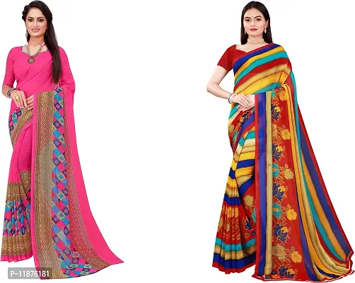 Stylish Fancy Georgette Saree With Blouse Piece Combo For Women Pack Of 2-thumb0