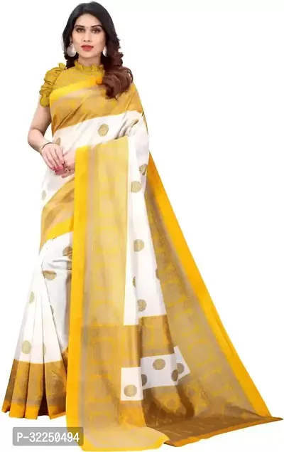 Stylish Yellow Cotton Silk Woven Design Saree with Blouse piece For Women