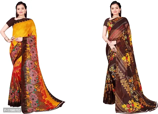 Women Stylish Georgette Printed Saree with Blouse piece