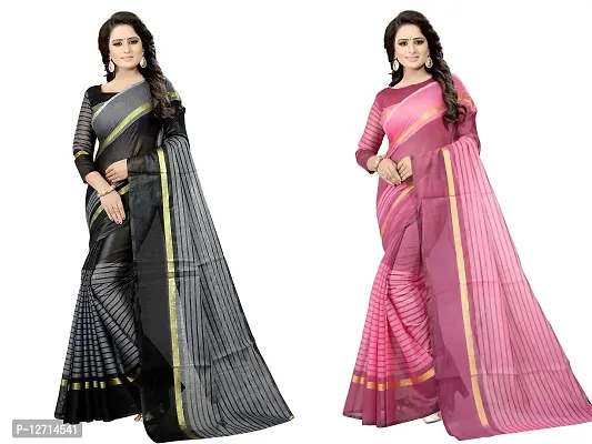 Stylish Fancy Cotton Silk Saree With Blouse Piece For Women Pack Of 2-thumb0