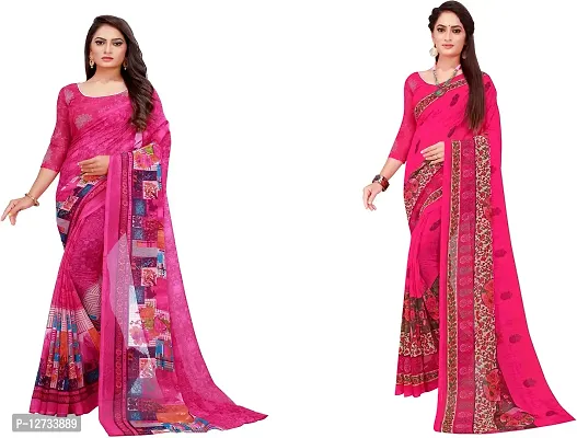 Stylish Fancy Georgette Saree With Blouse Piece For Women Pack Of 2-thumb0