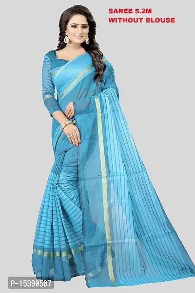 Women  Cotton Silk Striped Daily Wear Saree Without Blouse-thumb0